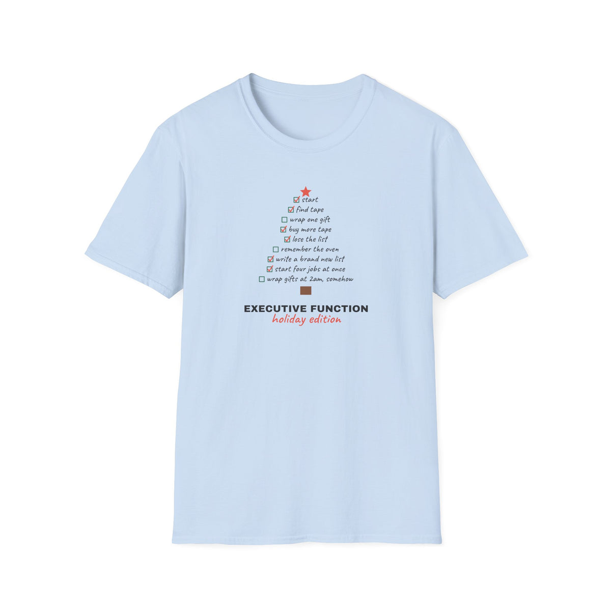 Executive Function Christmas Tree funny ADHD t-shirt to-do list design (view 3)